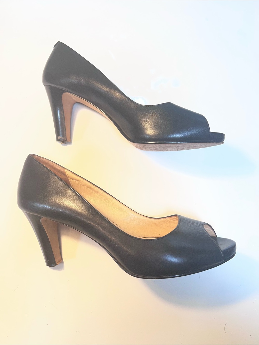 Cole Haan Black Leather Peep-Toe Heels